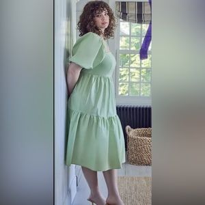Eloquii light green midi dress A line tiered skirt tie back NWT